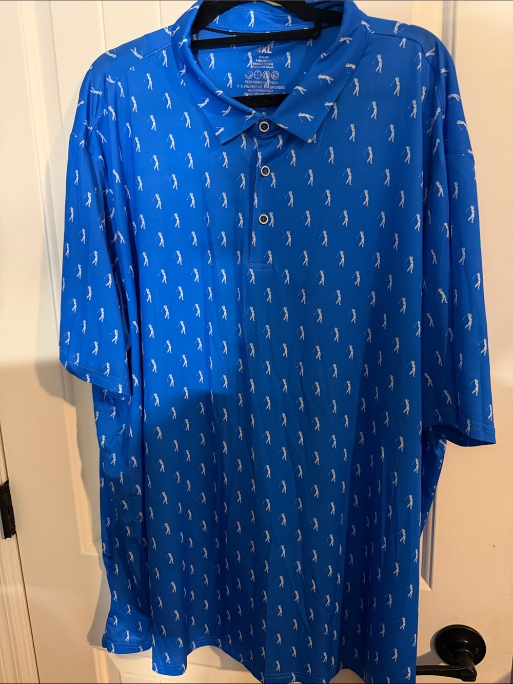 Blue Performance Golf Polo with Subtle Golfer Print - Unbranded
